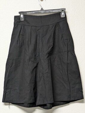 Women's Black High-Rise Pleated Elastic Waist Wide-Leg Shorts